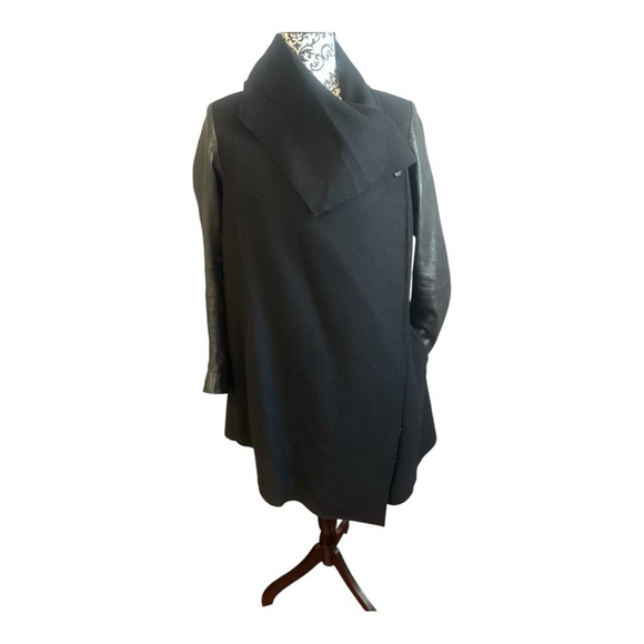 ALL SAINTS Hyde Monument Wool and Leather Blend Coat - Picture 7 of 15